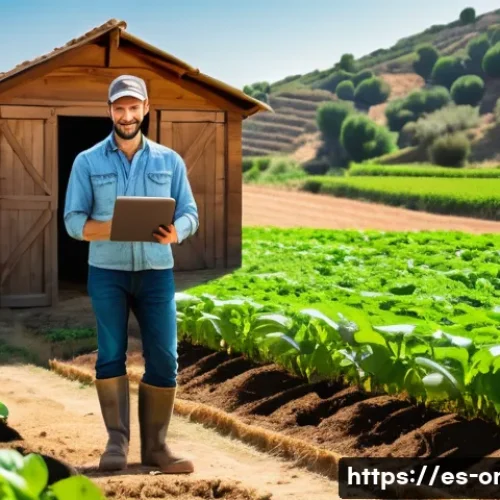 유기농업관리사 업무일지 작성법 - A detailed, rustic eco-friendly farm scene showing an organic farmer wearing casual work clothes and...