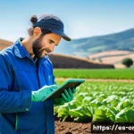 유기농업관리사 자격증과 농업 스타트업 - A vibrant, sunlit organic farm in rural Spain, showcasing diverse crops growing in rich, dark soil w...