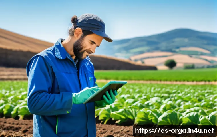유기농업관리사 자격증과 농업 스타트업 - A vibrant, sunlit organic farm in rural Spain, showcasing diverse crops growing in rich, dark soil w...